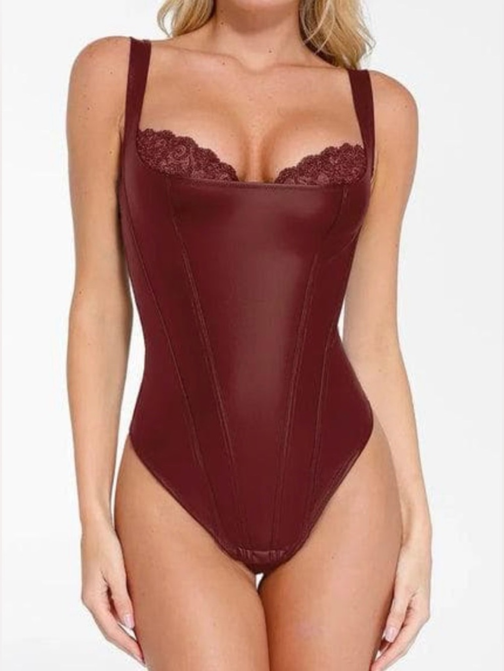 Popilush Burgundy Lace-Trim Body Suit new NT size 2X,  shapewear incorporated